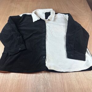 Cato Women’s 26/28W Corduroy Shirt Black White Colorblock Long Sleeve Button-Up